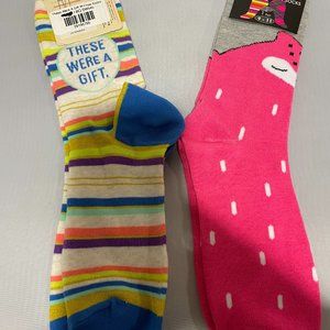Super Cute Ladies Crew Socks  2 Pairs Soft Long Socks 1Pair(9-11) 1Pair(5-10)